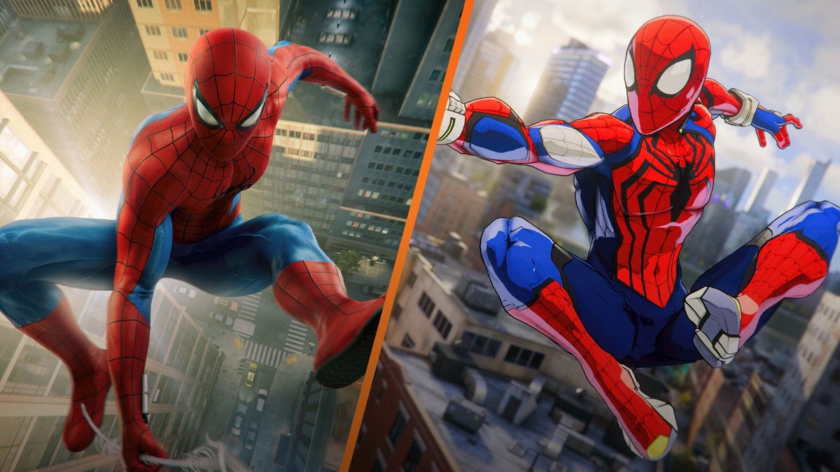 Spider-Man swinging through New York in the Advanced Suit